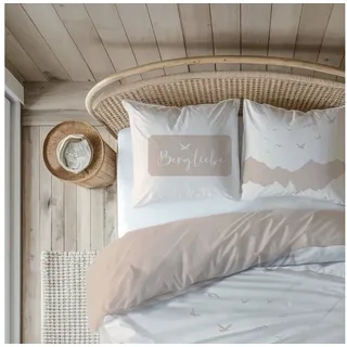 MTOnlinehandel Bettwäsche Landhaus-Stil Bergliebe Beige/Braun 135 x 200 cm + 80 x 80 cm