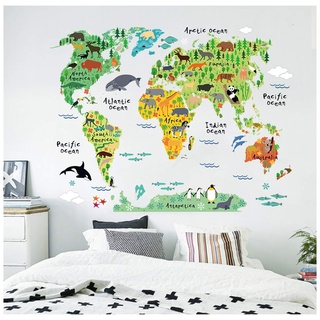Sticker für Kinder | Wandaufkleber Weltkarte – Wanddekoration Kinderzimmer | 90 x 60 cm