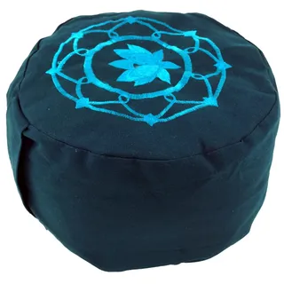 GURU SHOP Besticktes Meditationskissen mit Dinkel Füllung - Lotus Mandala Petrol, 15x25x25 cm