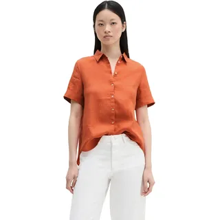 Kurzarmbluse MARC O'POLO, Damen, Gr. 42, orange (warm orange), Web, Obermaterial: 100% Leinen, regular fit normal, Blusen, Leinenbluse regular mit breiter Kellerfalten im Rücken