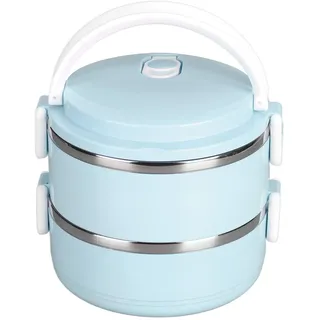ZPSHYD Doppelschicht 2 Thermo Lunchbox 304 Edelstahl, Isolierte Runde Lunchbox Mit Versiegelten Lebensmittelbehältern für Warme Mahlzeiten(Blau)