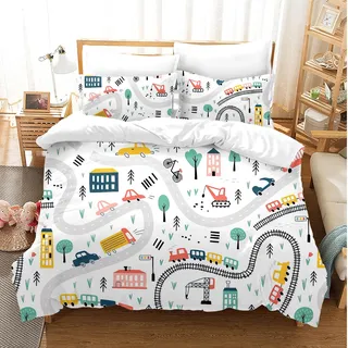 JLCZBT Kinder Bettwäsche 135x200cm Bagger Traktor Autos Motiv Bettbezug 3D Druck Cartoon Bagger Bettwäsche Set für Jungen Mädchen mit Kissenbezug (A-3, 220 x 240 cm)