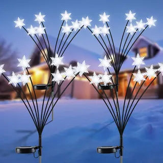 Solarlampen für Außen Garten 4 Stück 32LED Solar Weihnachtsbaumbeleuchtung Außen mit Schneeflocke, Weihnachtsdekoration Außen Wasserdichte Solar Weihnachtsbeleuchtung für Außen Garten Weg Hof Terrasse