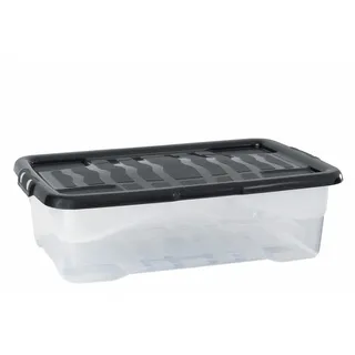 6 Stück - Strata Curve Unterbettbox mit schwarz Deckel, 42 Liter, 80x40x18cm - transparent