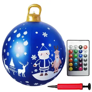 60cm Groß LED Weihnachtsbeleuchtung Weihnachtskugeln Deko, Aufblasbar Kugeln Weihnachtsdeko Weihnachten Ball mit Pumpe, Wasserdicht Weihnachtskugel mit Fernbedienung für Party Deko (H)
