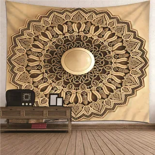 CEVAN Wandteppich Quer 3D Wanddekoration Indisches Mandala-Muster Gobelin Wandbehang Wanddecken Bilder Kunst Dekorationen Decke Wandbehang Stoff Khaki 350x250cm