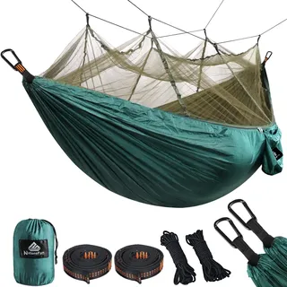 NATUREFUN Ultraleichte Moskito Netz Camping Hängematte 300kg Tragfähigkeit,(275 x 140 cm) Atmungsaktiv, schnell trocknende Fallschirm Nylon Enthalten 2 x Premium Karabinerhaken 4 x Nylonschlingen