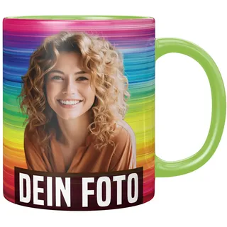 Personalisierte Tasse mit Foto, Tasse personalisiert mit Foto und Text – gedruckt in Deutschland (Grün, Randloser Druck)