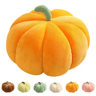 Kürbis Kissen, 3D Plüsch Kürbis Dekokissen Halloween Deko Kürbis Kissen Groß Herbst Deko Kürbiskissen Dekorative Kürbis Deko Kissen Sitzkissen Zierkissen für Kinderzimmer Sofa Dekoration (Gelb, 55cm)