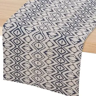 DRW Tischläufer aus Polyester, dekoriert, Schwarz und Weiß, 0,5 x 160 x 45 cm