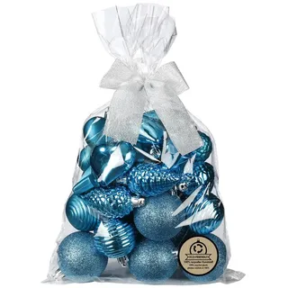 Holly & Jolly Weihnachtsbaumkugel, Weihnachtskugeln und Formen Kunststoff 5-7cm 30er Set - Türkis blau