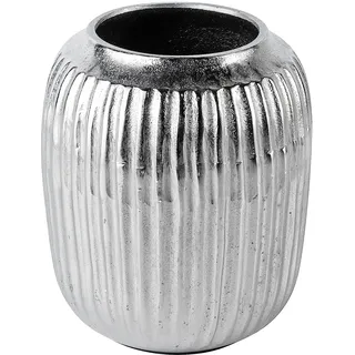 Vase Blumenvase für Kunstblumen, Gefäß Pokalvase Dekovase Pflanztopf Aluminium Silber, Deko Modern aus Metall, Wohnzimmer und Küche 19 cm