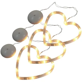 jojofuny 3 Stück LED Herz Fensterlichter mit Saugnapf, Batteriebetriebene Valentinstag Fensterdeko Hängend, Romantische Herz Beleuchtet Lichterkette für Fenster Wand Türen 17x17cm