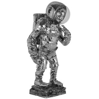 Casa Padrino Luxus Deko Figur Astronaut Affe Silber 23 x 18 x H. 48,5 cm - Kunstharz Deko Skulptur - Wohnzimmer & Schreibtisch Deko Accessoires