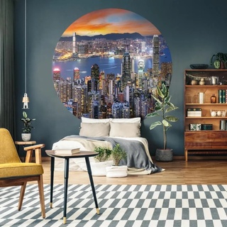 Prolenta Premium WallArt Fototapete Skyline by Night Rund 142,5 cm