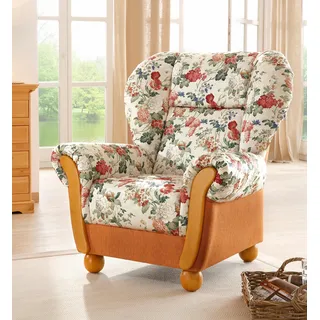 Sessel HOME AFFAIRE "Milano, bequemer Ohrensessel im Landhaus-Stil", orange (terrakotta, geblümt), B:99cm H:107cm T:89cm, Chenille (70% Polyacryl, 30% Polyester);Chenille (70% Polyacryl, 30% Polyester) auf Korpus und Zierkissen, Sitz und Rücken im Blumenmuster »Paradise« (100% Polyester), Sessel, Sessel, Hochlehnsessel
