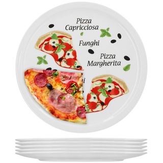 van Well Pizzateller 6er Set Pizzateller Margherita groß - 30,5cm Porzellan Teller mit schönem Motiv - für Pizza / Pasta, den "großen Hunger" oder zum Anrichten geeignet