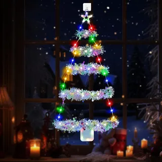 Weihnachtsbeleuchtung Fenster RGB-Led Weihnachtsbaum Fensterdeko Weihnachten Beleuchtet mit Fernbedienung & Timer, 8 Modi, Fenster Lichterkette Weihnachten Batterie für deko weihnachten innen,Wände