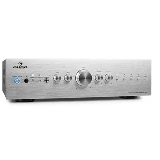 Auna CD708 Audioverstärker (Anzahl Kanäle: 5 Stereo-Cinch-Line-Eingänge für CD-Player, Tuner sowie AUX-Quellen und) silberfarben