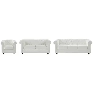 Vente-Unique Couchgarnitur, Weiß, Leder, Uni, 6-Sitzer, 165x72x78 cm, Wohnzimmer, Sofas & Couches, Sofas, Chesterfield Sofas