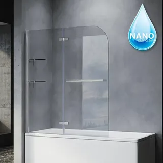 SONNI Badewannenaufsatz 2-teilig Glas Faltwand schwenkbar Badewannenabtrennung 120cm