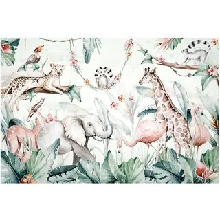 Bilderwelten Fototapete Kinderzimmer Aquarell Afrika Tiere 255 x 384 cm Vlies-Tapete XXL Smart Wandtapete Wanddekoration Kindertapete