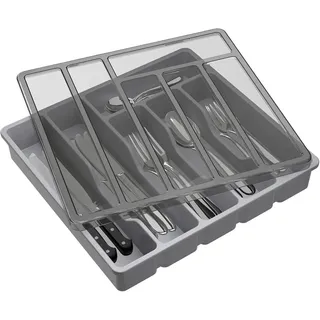 Coonoor Besteckkasten Küchenbesteck-Aufbewahrungsbox mit Deckel, staubgeschützt, Schubladen-Besteckkasten, geeignet für Löffel, Gabeln und Messer grau