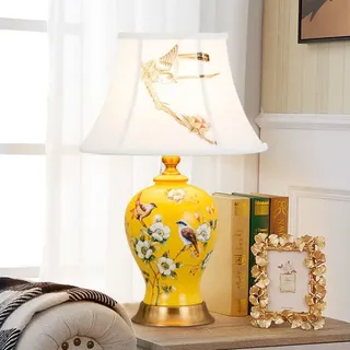 Mengjay Tischlampe Vintage Keramik, Schlafzimmer Nachttischlampe Plissee Lampenschirm Gemalt Blau Und Weiß Porzellan Lampe Körper Chinesische Schreibtischlampe, Wohnzimmer/Arbeitszimmer/Esszimmer (B)