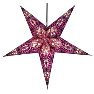 Faltbarer Leucht Papierstern, Weihnachtsdeko 60 cm, Menor violett/Natur | Handgefertigter Papierstern, stimmungsvolle Fensterdeko, TÜV geprüft, einfache Montage, inklusive Anleitung