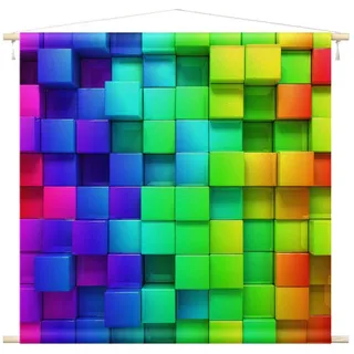 Bilderdepot24 Wandteppich modern Muster 3D-Optik Abstrakt Geometrisch bunt, quadratisch, Höhe: 2.6 mm, großes Wandbild aus Natur-Baumwolle Wandbehang Stoffbild Tuch Wollseil bunt 90 cm x 90 cm x 2.6 mm