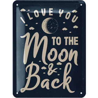 LANOLU Retro Blechschild I Love You To The Moon And Back - Kinderzimmer Deko Mädchen und Jungen - Babyzimmer Geschenk - Bild und Wanddeko Kinder 15x20cm