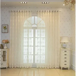 BYSURE Gardine, (2 St), halbtransparent, Vorhänge Blumen mit stilvollem Rosen-Design beige 140 cm x 260 cm