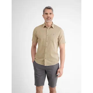 Kurzarmhemd LERROS "Halbarmhemd mit Leinenanteil, unifarben", Herren, Gr. L, Normalgrößen, beige (light dune beige), 80% Baumwolle, 20% Leinen, Hemden, Herren Sommerhemd Freizeithemd Kurzarm mit Leinenanteil einfarbig