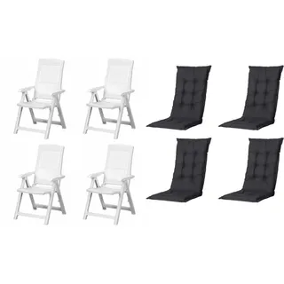 PROGARDEN Tampa Klappsessel 60 x 61 x 109 cm weiß 4 St. inkl. 4 x Auflagen schwarz