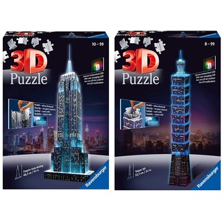 Ravensburger 3D Puzzle Empire State Building bei Nacht, für Kinder und Erwachsene, Wahrzeichen von New York im Miniatur-Format, Leuchtet im Dunkeln & 3D Puzzle 11149 - Taipei 101 bei Nacht -234 Teile