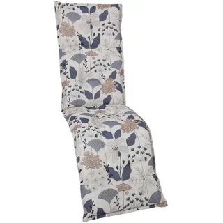 Relaxsesselauflage, Beige, Blau, Textil, Floral, Füllung: Schaumstoff, Vlies, 50x6x170 cm, Oeko-Tex® Standard 100, pflegeleicht, hochwertige Qualität, langlebig, für den Außenbereich geeignet, mittels Bändern zu befestigen, Gurtband befestigen, Outdoor-Kissen, Gartenstuhlauflagen, Hochlehner-Auflagen