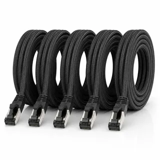 1aTTack.de 5x 1m Cat6a Netzwerkkabel Baumwolle RJ45 10 Gbit/s Schwarz | 500 MHz Ethernet LAN-Patchkabel mit Baumwollmantel; RJ45, 10 Gbit/s, für Router, Switch, PC, Gaming, Smart TV und NAS