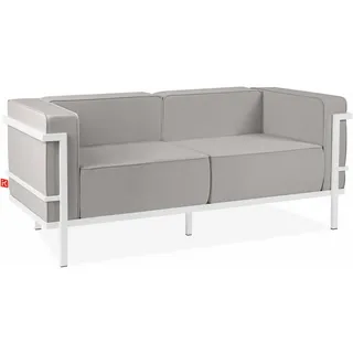 Konsimo® Gartensofa, Weiß, Hellgrau, Metall, Textil, 2-Sitzer, Füllung: Schaumstoff, Rechteckig, 164x70x69 cm, Loungemöbel, Outdoorsofas