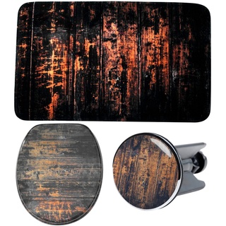 Badaccessoire-Set SANILO "Vintage" Badaccessoires-Sets braun (schwarz, braun) Bad-Accessoires Sets bestehend aus WC-Sitz, Badteppich und Waschbeckenstöpsel