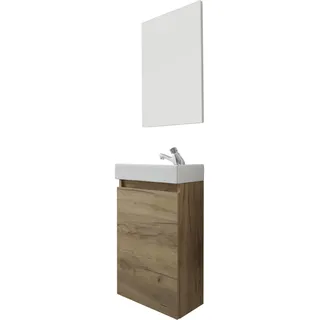 trendteam smart living - Champ - kompaktes Badmöbel-Set (WBU + Waschbecken + Spiegel) - Artisan Eiche - (BxHxT) 40 x 60 x 21/39 x 60 x 2 cm - Kratzfest