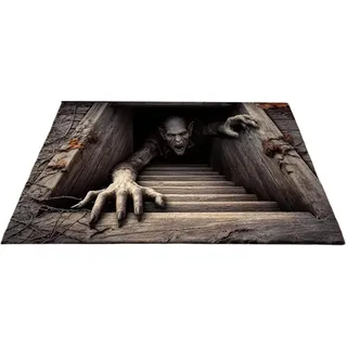 Halloween Deko Fußmatte mit 3D Optik, Eingangsteppich 80 x 50cm DunkelGrau | gruseliges Motiv Haustürmatte, Horror Rutschfester Fussmatte Innen, Schuhmatte Abtropfmatte für Haustür, Flur Partyeinsatz