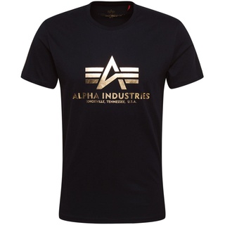 Alpha Industries Basic Foil Print Kurzarm-T-Shirt Black / Yellow Gold S