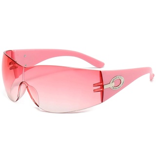LJCZKA Vintage Randlose Sonnenbrille für Damen, y2k Wraparound Sonnenbrille Große Retro One Piece Modern Brille Frauen mit UV-Schutz