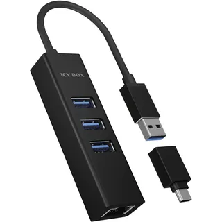 Icy Box IB-HUB1419-LAN USB-Hub - schwarz