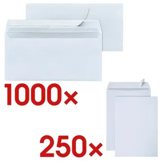 Steinmetz Maxi-Set »Versand« DL + C4 ohne Fenster, haftklebend - 1000 + 250 Stück weiß, 22x11 cm