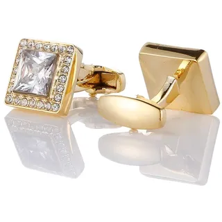 Icufflink Manschettenknöpfe für Herren, Gold Crystal Square Französische Shirt Kupferhülse Tasten, Großes Geschenk Classic Shirt Anzug Zubehör Für Buchhalter Boss Business Hochzeit Offizieller Anlaß