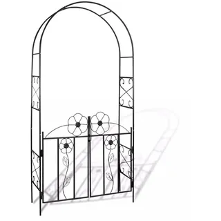Tidyard Rosenbogen mit Tor, Gartentor, Torbogen, Rankgitter, Pflanzbogen, Rankhilfe, Garten Metall Schwarz 115 x 37 x 230 cm