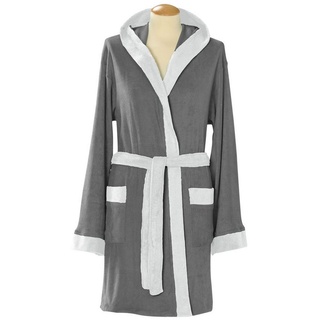 HSC Home-Style-Creation GmbH Damenbademantel, 80% Baumwolle, 20%Polyester, Kapuze, mit Bindegürtel, und aufgesetzten Taschen grau L