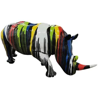 Casa Padrino Luxus Deko Skulptur Nashorn Schwarz / Mehrfarbig 320 x H. 180 cm - Riesige Gartenskulptur - Lebensgroße Skulptur - XXL Deko Skulptur - XXL Deko Figur - XXL Tierfigur - Garten Deko