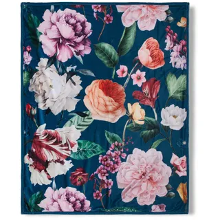Plaid Fiori, Blau, Dunkelblau, Textil, Blume, 130x160 cm, Wohntextilien, Decken, Plaids